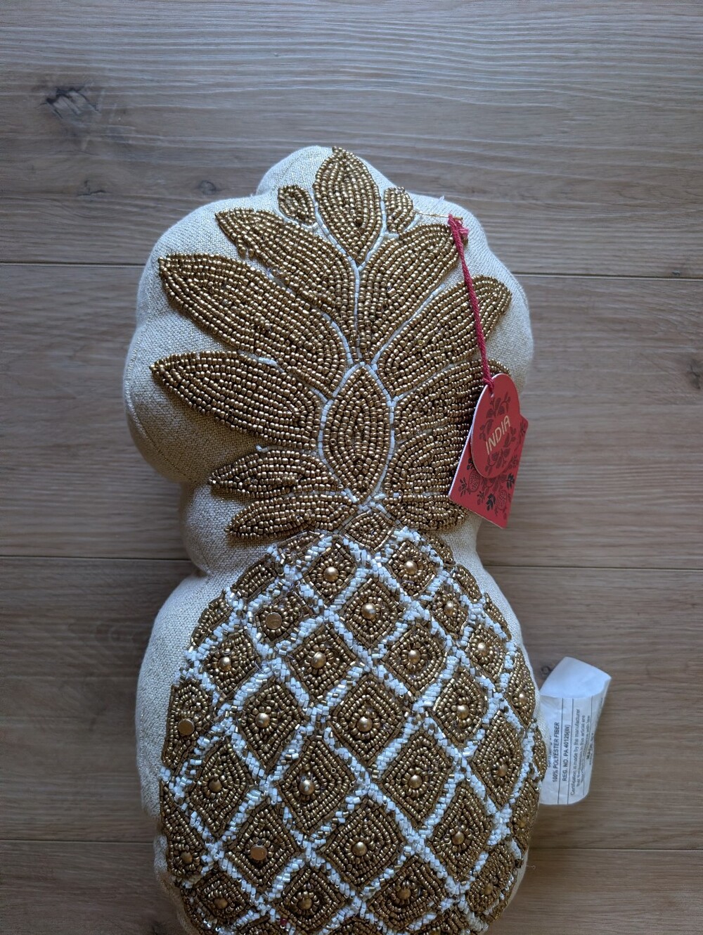 Beaded Pineapple Decorative Pillow - Gold on Cream - Picture 6 of 8